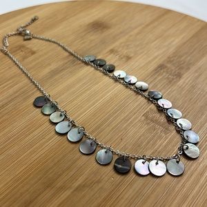 Vintage Cookie Lee Abalone Shell Necklace Round Dangle Shells on Silver Chain